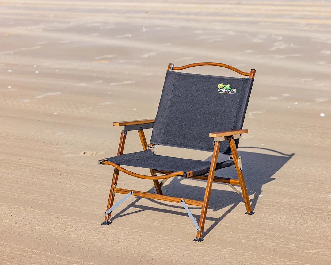 ICHAIR0012 – IRONMAN 4X4 Camping Chair, Beach Style 265 Pound Weight Capacity Folding Grey/ Woodgrain Canvas/ Aluminu...